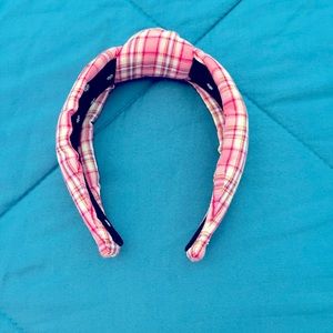 Lele Sadoughi Pink Plaid Knotted Headband